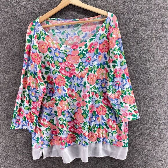 Talbots Sweaters - Talbots Sweater Pullover Women 2X Plus White Floral Knit Long Sleeve Cotton